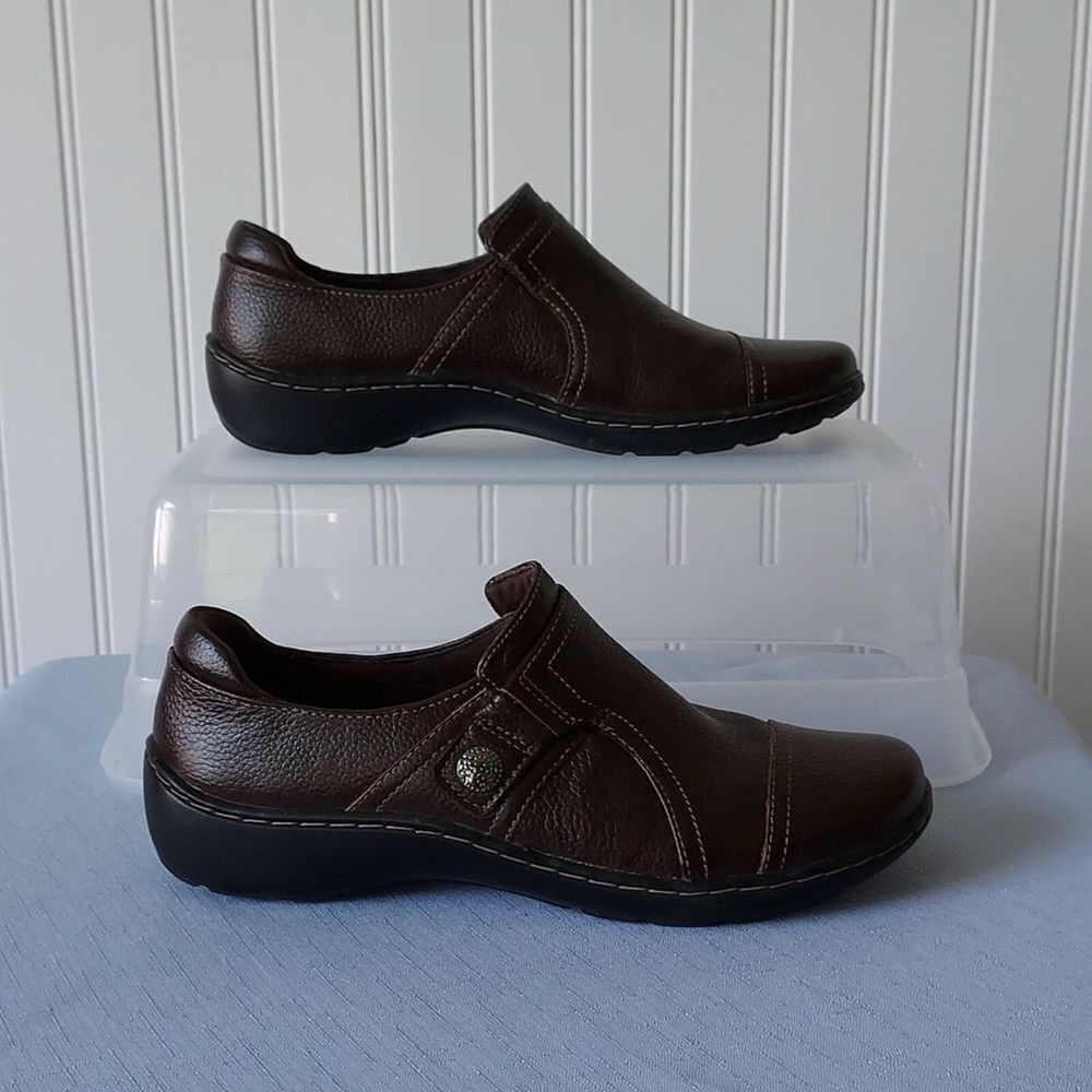 Clarks Women's 6.5 Comfort Cora Poppy Slip On Shoe Loafer Dark Brown Tumbled - Picture 5 of 10